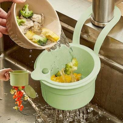 Self-Cleaning Push-Style Sink Strainer - ABS Plastic Kitchen Sink Strainer With Removable Base, Auto-Tilt Design, Easy To Install And Disassemble, Green/Yellow/White, Durable Food Waste Collector, Suitable For Modern Kitchen, Kitchen Sink Strainer, Fashionable Kitchen Supplies, Easy-To-Clean Material