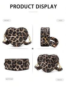Leopard Print Heart-Shaped Bag Women's Shoulder Crossbody Bag, Fashionable Mini Love Bag, Suitable For Daily Travel, Parties, Leisure, Also Suitable For Giving Gifts To Female Friends