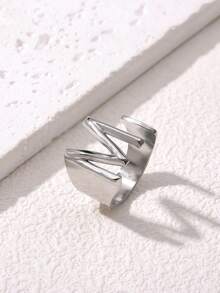 1枚时尚英文字母戒指，指节戒指，复古不锈钢开口戒指，女士款 - 彩色 - 查看 22