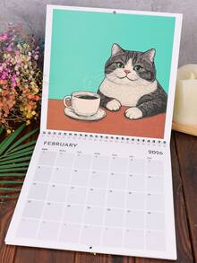 Miesięczny kalendarz ścienny z uroczym wzorem kota, wiszący kalendarz ścienny na rok 2026 do salonu, sypialni, domu, dekoracji ściennych dla miłośników kotów