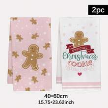 MEMNUN 2 件圣诞姜饼人印花粉色厨房巾，15.75 * 23.62 英寸（40 * 60 厘米）超柔软吸水超细纤维洗碗巾、手巾、洗碗布、圣诞装饰、家居装饰、厨房装饰、烹饪烘焙茶巾、清洁用品，适用于餐厅、厨房、圣诞节装饰和礼物 - 彩色 - 查看 2