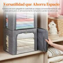 Contenedores de Almacenamiento de Ropa con Marco de Metal, Caja de Almacenamiento Apilable, Cplegables Organizadores de Armario y Almacenamiento, Paquete de 4, 40L, Gris Claro - 4 - Ver 9
