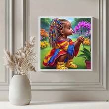 1 套 5D 令人惊叹的黑皮肤女孩钻石画套件 - 人类主题马赛克钻石艺术，DIY 钻石画十字绣，生日和朋友惊喜艺术礼物，适用于客厅、卧室、办公室、墙壁装饰，无框