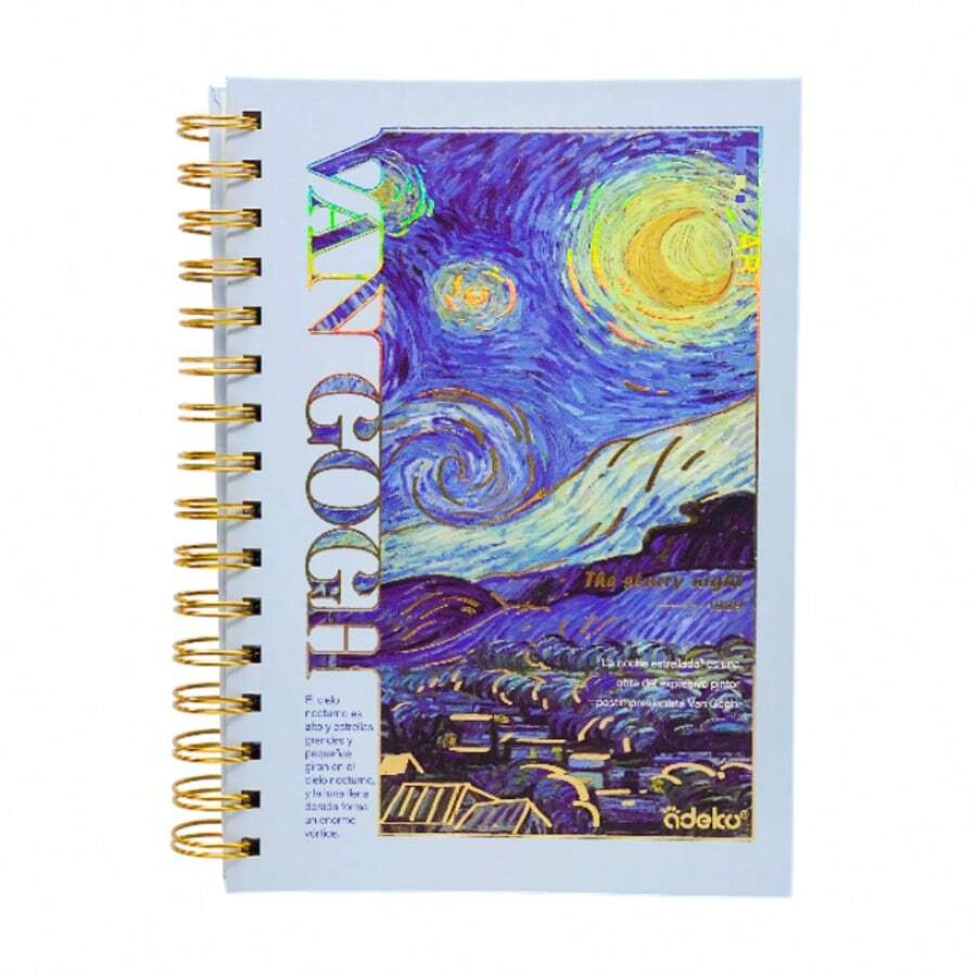Libreta Francesa Pasta Dura 112 Hojas Rayada/Puntos/Blanca/Cuadro Chico - Variedad de Hojas en una Sola Libreta - Noche Estrellada - Ver 1