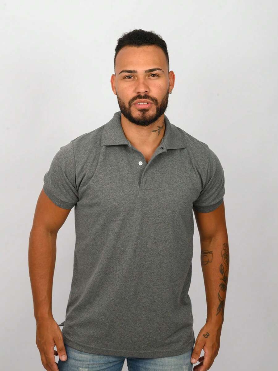Camisa Polo Masculina Piquet Mescla 50% Algodão 50% Poliéster - Mescla - Visão 1