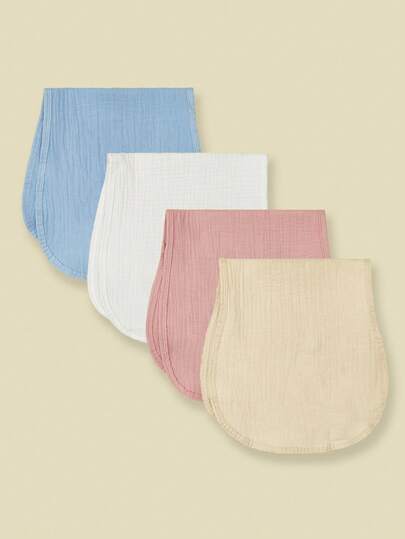 4pcs Baby Towel And Burp Cloth Set, Unisex, Includes Baby Feeding Bib, Burp Cloth, Towel, Multi-Purpose, Essential Baby Supplies, Suitable For All Seasons