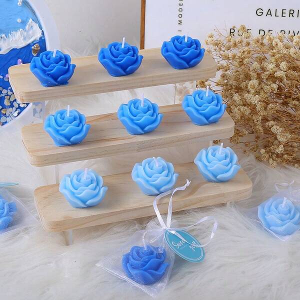 1/9pcs/Wedding Rose Aromatherapy Candle Set Gift Box, Gradient Rose Candles, Suitable For Wedding Venues, Dining Rooms, Living Rooms, Yoga Studios, Meditation, Birthday Candles, Mother's Day Gifts, Valentine's Day Gifts, Birthday Gifts, Adult Gifts, Wedding Candles, Home Decoration, Room Decoration, Fragrance Enhancement And Deodorization. Includes Organza Bags And Customized Label Cards