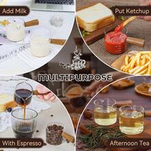 Espresso Shot Glass With Wooden Handle, 2 Packs V - Shaped Double Spout Espresso Measuring Cup, Espresso Accessories Coffee Bar Essentials Precise 75 Ml Coffee Measuring Cup - 透明度 - 查看 4