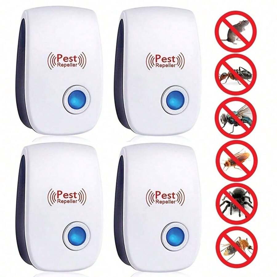 4pack Repelente Ultrasónico de Plagas - Control Efectivo de Plagas en Interiores para Hogar, Cocina, Oficina, Hotel y Almacén - Repelente de Mosquitos y Ratas - Tipo de Enchufe A USA (110-127V) - Ver 1