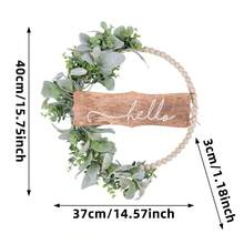 Corona de puerta verde, corona floral de cuentas de madera con hojas artificiales de oreja de cordero, corona floral de bienvenida, decoración de hojas verdes de primavera/verano, adecuada para bodas, Navidad, decoración de invierno, decoración navideña del hogar, regalos de Navidad - Multicolor - Ver 3