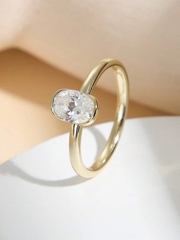 AETOLIA Anello solitario in zirconia cubica taglio ovale di qualità 9A, in argento sterling 925 lucido, anello di fidanzamento minimalista, regalo per anniversario, San Valentino o compleanno per lei
