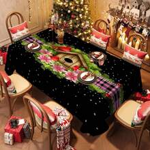 1/20 pièces Nappe de Noël, nappe de fond noir luxueuse avec motif de points rouges d'oiseaux, décoration d'ambiance de Noël, mise en place vibrante de table à manger, convient pour la cuisine, la table à manger, les fêtes, les pique-niques et les dîners en plein air