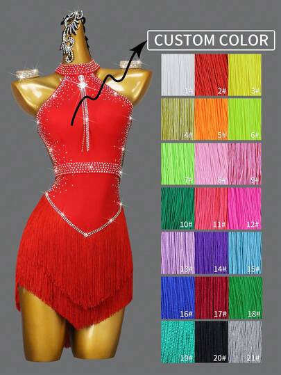 ABC Dancing Custom Latin Dance Dress For Women, Competition Sports Costume, Party/Performance Outfit, Tassel Skirt, Size & Color Customized
