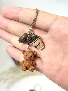 1pc Adorable Bear Coffee Charm Keychain - Resin Cute Birthday Gift & Coffee Lover Party Favor,Ideal For Accessorizing Purses, Decorating Notebooks, Or Gifting As Party Favors!-Cute Kawaii Bear & Coffee Themed Resin Charm Keychain- Cute Bear Coffee Resin Keychain - Minimalist Accessory For DIY Daily Bag Styling-Adorable DIY Accessory For Craft Projects & Gifts