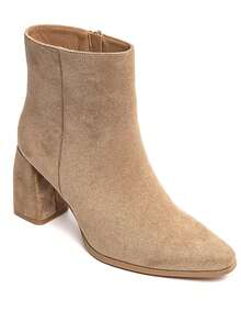 Women's Block Heel Suede Ankle Boots - Fashionable & Comfortable - Khaki - View 2
