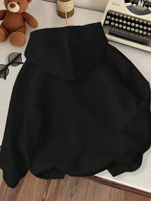 Young Boy Cartoon Pattern Warm Sweatshirt - Black - View 9