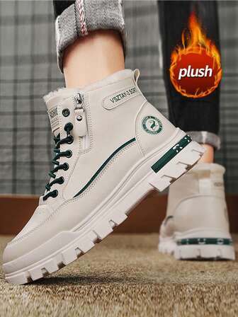 Herrstövlar i högt läder, Nya höst-/vinterstilar, Fodrade med värme, Tjock sula, Ökad höjd, Halkfri, Rund tå, Snörning, Dragkedja i sidan, Plusstorlek 46, Herrstövlar, Mid-Calf, Mode, Utomhus, Fest, Gatustil, Herrvandringskängor för utomhusbruk, Läder, Vattentät, Oljebeständig, Herrskängor i läder, Utomhus, Mode, Sport, Herrstövlar med punkterings- och krosskydd, Ökenstövlar för utomhusbruk, Motorcykelstövlar, Varma pälskängor Lämpliga för -40°C