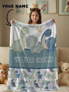 1pc Customizable Text, Dinosaur Pattern, Memorial Blanket, Suitable As Girl, Boy, Adult, Valentine's Day, Lightweight, Baby Blanket, Personalized Throw Blanket, Personalized Photo Blanket, Personalized Baby Blanket, Newborn Blanket, Suitable For Mother's Day, Birthday, Children's Day,Back To School Fashion