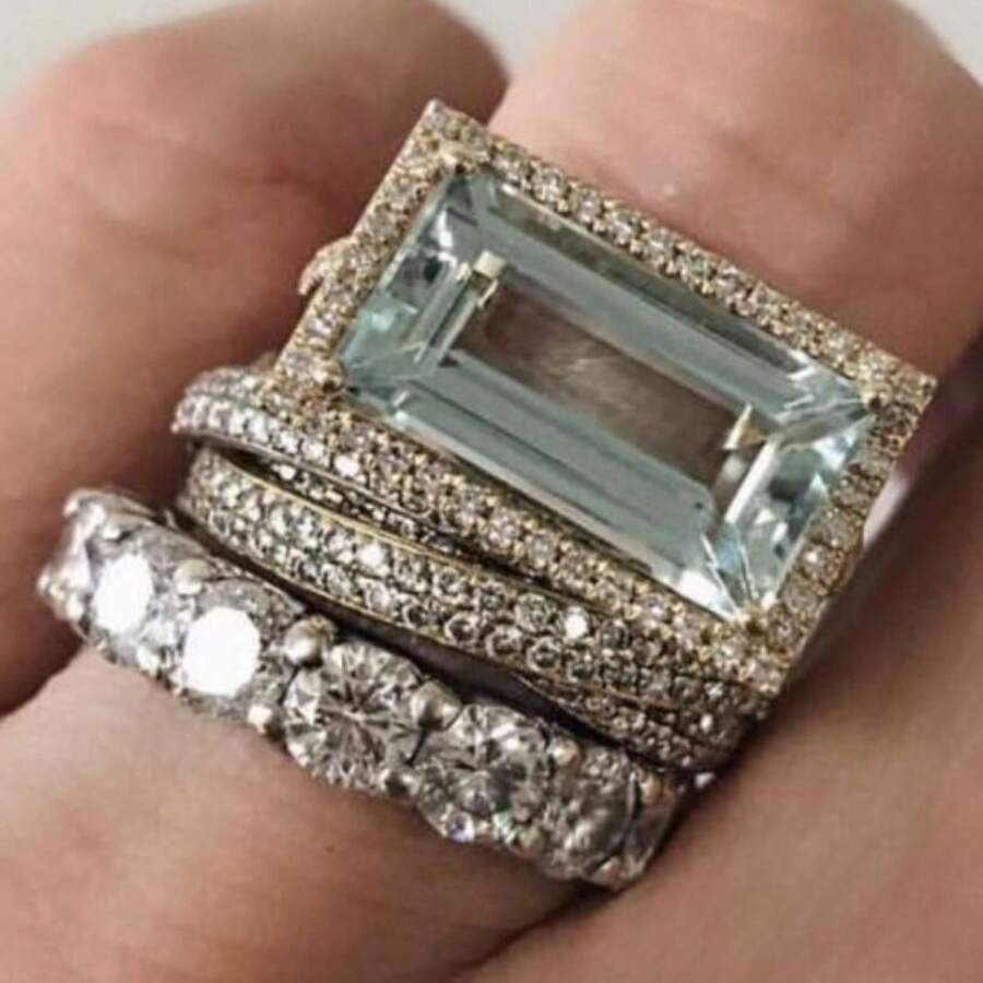 3-Piece Set Of Women's Personalized Creative Fashion Fresh Rings, Suitable For Engagement And Party Wear. - Bạc - Xem 1