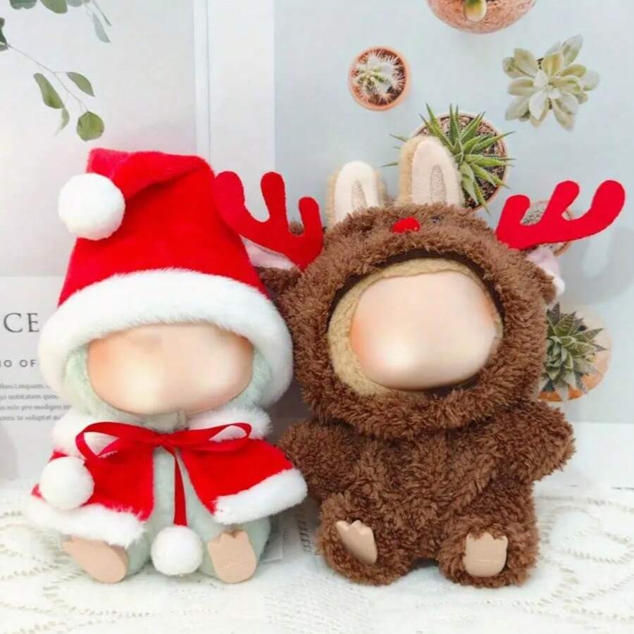 拉布依娃娃衣服圣诞节圣诞袜填充物新年服装红色和绿色元素服装和帽子节日套装，万圣节 17 厘米娃娃服装/配饰，第一代和第二代娃娃通用配饰，配饰，布娃娃服装（不含鞋子） - 彩色 - 查看 1