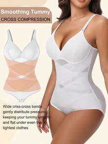 Waist Cincher Women Full Body Shaper Bodysuits Slimming Firm Tummy Control Shapewear Cross Shaping Underwear Sexy Cami Butt Lifter - trắng - Xem 3