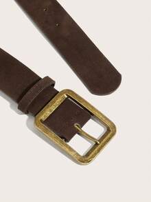 1pc Women's Retro Copper Square Buckle Velvet Wide Waist Belt, Suitable For Dresses And Coats - Coffee - View 4