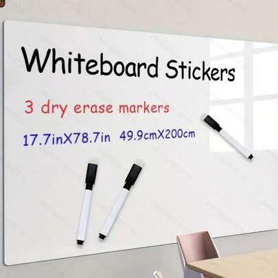 1 لفة - ملصق حائط قابل للمسح الجاف الأبيض، لاصق ذاتي، سهل الإزالة دون إتلاف الجدران، مناسب للمكتب والمنزل، يأتي مع 3 أقلام لوح أبيض