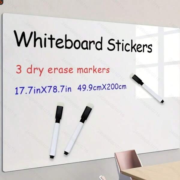 1 Roll - White Dry Erase Wall Sticker, Static Cling, Easy To Remove Without Damaging Walls, Suitable For Office & Home, Comes With 3 Whiteboard Markers