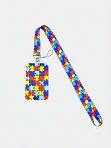 1pc Autism Education Lanyard With ID Holder, Autism Awareness Keychain With Vertical ID Holder And Zipper ID Case, Perfect For Teachers And Nurses