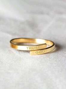 1 pieza Anillo ajustable "CONFÍA EN DIOS" de dos capas de cobre para mujeres y hombres, talla libre con dos capas superior e inferior - anillo - Ver 7