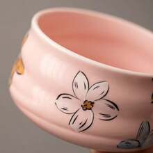 2pcs/Set Cherry Blossom Pink & Matcha Green Ceramic Tea Bowl, Whisk, Holder Set
