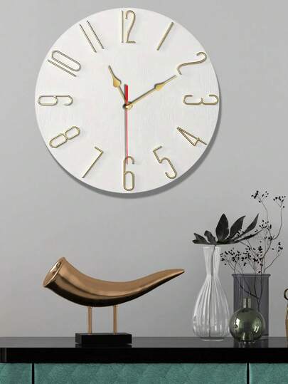 Wit Round Frameless 2D Numerals Wood Grain Silent Battery Operated Moderne Minimalist Wand Klok Living Room, Bedroom, Kitchen, Office, Classic Home ation, Perfect Birthday Room