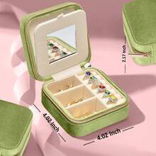 Plush Velvet Jewelry Box | Travel Jewelry Case Organizer With Mirror  | Best Gifts For Daughter, Girlfriend, Mom | Gifts For Her - 綠色 - 查看 4