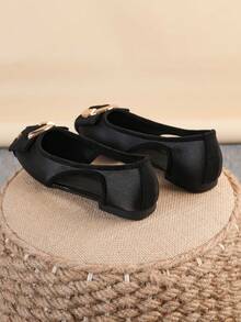 Women's Ballet Flats, Fashionable Square Toe Slip-On Soft Bottom Shoes, Versatile Flat Shoes, Black Hollow Flat Bowknot Loafers, Size Run Large, Plus Size 35-43