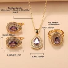 18K Gold Plated Elegant Minimalist Water Drop Jewelry Set, Includes Earrings, Necklace Pendant, Adjustable Ring, Synthetic Cubic Zirconia, Bridal Wedding Fashion Accessories, Suitable For Daily Wear, Christmas, Halloween, Thanksgiving, Valentine's Day, Anniversary