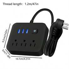 Multi-Hole Socket With Integrated 3 AC Sockets +3 USB Ports (Including 1 Type-C) With 5 Ft Cable - Compact Design With Lightning Protection And Overload Protection - Ideal For Travel/Home/Office/Dorm Use, Ideal For Christmas, New Year, Birthday Gifts - US A Type Plug(110-127V) - View 6
