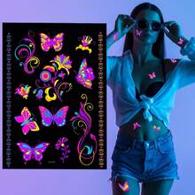 20 Hojas Mariposa Reactivo Glow tatuajes temporales, Neón Blacklight Reactivo Lindo Tatuajes Pegatinas, Impermeable Lovely Party Supplies Decoración,, Regalo (Colorido) V2PB - Vistoso - Ver 1