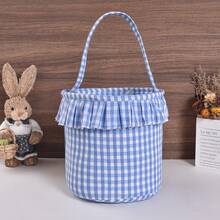 万圣节装饰格子布手提篮，万圣节礼物糖果收纳篮，万圣节派对装饰节日必需品，送给朋友和家人的礼物