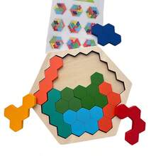 1set 3d Hexagonal Wooden Jigsaw Puzzle For Kids' Educational Toy, Brain Iq Test Game Montessori Toy Gift,Jenga,Wood Game,Toys>Brain Game - Multicolor - View 13
