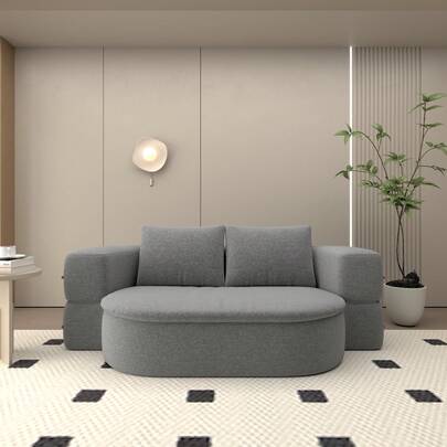 Grey Twin Daybed, Folding Sofa Bed, Convertible Futon Sleeper Bed, 2-In-1 Foldable Floor Mattress With 2 Pillows, Breathable High-Density Foam Lazy Couch, Comfy Lounge Chair, Twin Size Sofa Bed