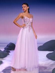 Anymoon Women's High Waist Ruffle Trim Long Evening Dress - Baby Pink - View 8