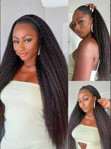 CURLYME Kinky Straight V Part Wig With Elastic Drawstring Upgrade U Part Wig Beginner Friendly Wigs No Leave Out Hand Tied Glueless Wigs Protective Style Wear Go Wigs For Women - SNatural - View 2