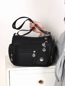 حقيبة كتف كاجوال ذات سعة كبيرة متعددة الجيوب بلون أحادي عصري للأمهات