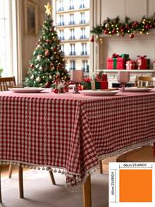 1pc Red Plaid Woven Tablecloth, Vintage American Country Style With Tassel Design, Suitable For Kitchen, Coffee Table, TV Cabinet, Entryway, Versatile For Daily Use, Holidays, Christmas, Home Decor, Family Gatherings, Birthday Parties, Weddings, Banquets - Red - View 19
