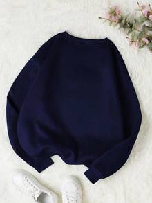LCWomen's Drop Shoulder Long Sleeve Sweatshirt,Long Sleeve Tops Graduation,Back To School Outfits,Graduation,Teacher Outfits Women,Back To School Pullover Fall OutfitCasual Daily Wear - 藏蓝色 - 查看 2