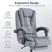 GartistGo Chaise de bureau ergonomique avec siège haut et fonction d'inclinaison réglable - Gris avec repose-pieds - Voir 6