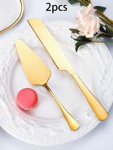 1pc/2pcs Premium Cake Cutting Set,Exquisite Knife And Toothed Shovel,Gold-Plated Stainless Steel Cake Shovel, Household Triangle Belt Tooth Shovel, Thickened Long Handle Baking Pizza Shovel, Knife Stainless Steel Cake Server, Elegant Jam Spreader Knife ,Stainless Steel Bread Cutter Slicer, Cake Knife,Luxury Pie Server Shovel - Multicolor - View 16