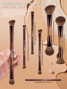 MAANGE 6/10/14pcs Soft Natural Synthetic Makeup Brush Set, Includes Face Brush, Powder Brush, Blush Brush, Concealer Brush, Contour Brush, Nose Brush, Highlighter Brush, Foundation Brush, Detail Brush, 2-In-1 Portable Multifunctional Makeup Brushes, Suitable For Home Or Travel, Essential For Makeup, Great Gift - Brown - View 12