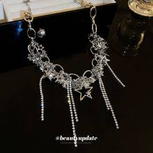Inlaid Diamond Star Sequin Hollow Tassel Necklace European And American Style Niche Collarbone Chain Light Luxury Versatile Sweet Cool Style Necklace - Dây chuyền - Bạc - Xem 3