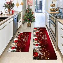 1/2/3pcs Christmas Kitchen Mat, Kitchen Entrance Rug, Upgraded Polyester Floor Mat, Holiday Season Pattern Printed Floor Mat, Bedside Rug, Non-Slip Laundry Room Floor Mat, Machine Washable Absorbent Door Mat, Suitable For Living Room And Laundry Room